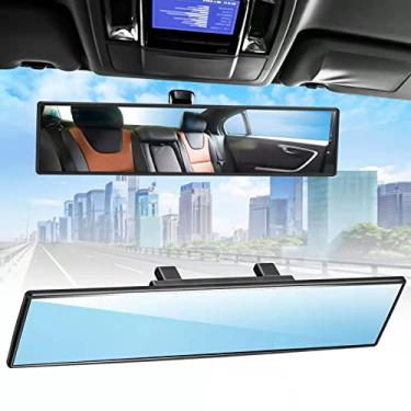 Imagem de NINGFIST Espelho retrovisor panorâmico Broadway HD antirreflexo universal de 30,48 cm grande campo de visão com grande ângulo azul para SUV e caminhão