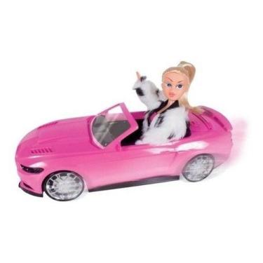 Imagem de Carrinho Carro Rosa Conversível 2 Lugares De Barbie + Boneca - Shopbr