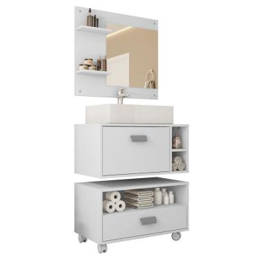 Imagem de Conjunto Gabinete Banheiro Armário Towel Branco Caemmun