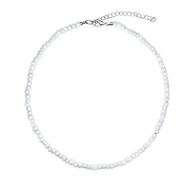 Imagem de Puka colar de concha havaiano branco turquesa com contas gargantilha praia para mulheres meninas (conta branca)