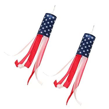 Imagem de Meias de vento com bandeira americana dos EUA pacote com 2 meias de vento estrelas e listras para bandeira de quintal e jardim, varanda dianteira pendurada à prova d'água adequada para todas as estaçõ
