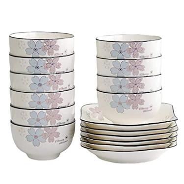 Imagem de Louça de cozinha conjunto de jantar pratos de jantar tigela durável louça de cerâmica lavável na lava-louças jantar (tamanho: 4,5" + 8", estilo: pratos×6+tigela × 10) pequena surpresa