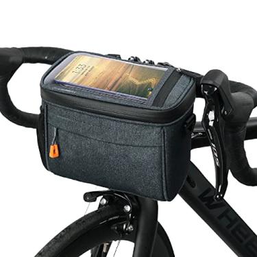 Imagem de BUDAOWEN Bolsa de guidão de bicicleta, capacidade 4,2L à prova d'água bolsa de armazenamento de estrutura frontal com tela sensível ao toque à prova d'água alça de ombro removível para ciclismo atividade ao ar livre, verde escuro, tamanho único