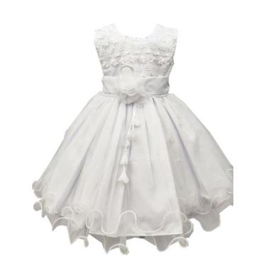 Imagem de Vestido De Festa Infantil Branco Batizado Baby Luxo - Mariê