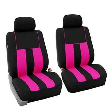 Imagem de FH Group FB036PINK102 Conjunto de capas de assento automotivas listradas rosa marcantes ajustam-se ao conjunto frontal listrado na maioria dos carros, SUVs e caminhões (compatível com airbag)