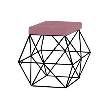 Imagem de Puff Decorativo Sala de Estar Base Preto Trixie Veludo Rosê - Gran Belo