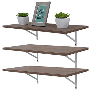 Imagem de Kit 3 Prateleiras 90 x 25cm Nogal Com Mão Francesa