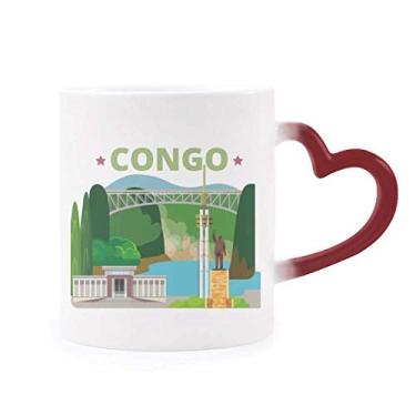Imagem de Caneca sensível ao calor do Congo com estátua da cidade, copo de grés que muda de cor vermelha