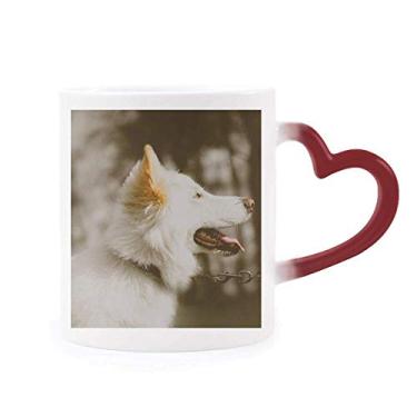 Imagem de Caneca de grés com foto de animal de estimação branca sensível ao calor com mudança de cor vermelha