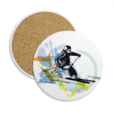 Imagem de Esportivo, inverno, atletas, estilo livre, esqui, aquarela, copo, copo, protetor de mesa, pedra absorvente