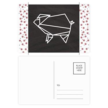 Imagem de Carta postal abstrata de origami porco geométrico Natal flor celebração cartão postal bênção