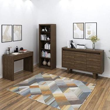 Imagem de Conjunto Home Office 3 Peças 1 Escrivaninha 1 Estante 4 Prateleiras 1 Balcão 3 Portas Tecno Mobili Nogal