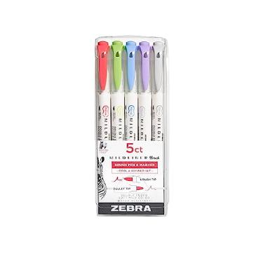 Imagem de Zebra Pen Conjunto de canetas marca-texto Mildliner com ponta dupla e fina, pacote com 5, sortidas, frescas e refinadas