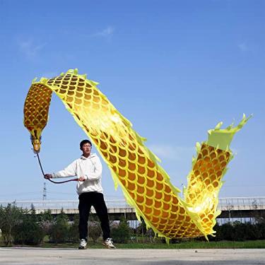 Imagem de 8 Meters (26.2 FT) Square Exercise Dance Dragon Poi with 3D Dragon Head and Swing Rope Combo, Chinese Dragon Dance Wulong Flowy Ribbon Streamer Outdoor Fitness Dragon Stage Prop Set (Golden Yellow)