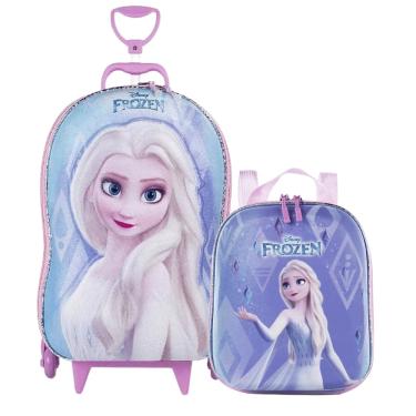 Imagem de Kit Escolar Frozen Elsa Mala 3D e Lancheira Diplomata