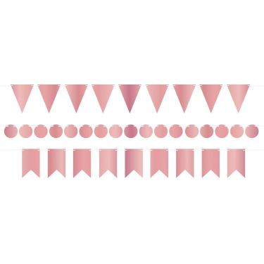 Imagem de Beistle Kit de mini flâmula de papelão Foil Banners para chá de bebê, suprimentos de festa de aniversário, 5 cm a 15 cm x 45 cm, ouro rosa