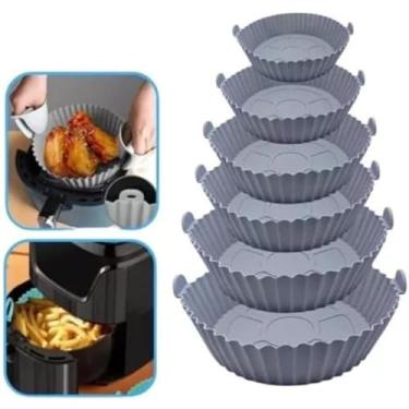 Imagem de Kit 6 Formas Antiaderente Air Fryer Em Silicone Reutilizável Protetor Microondas Panela Forno Cesta Antiaderente Antigordura Cores Sortidas