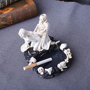 Imagem de HMTRADE Cinzeiro criativo de caveira, resina preta, estilo vintage, 13 cm x 14 cm (A x P), perfeito para sala de estar, escritório ou presente