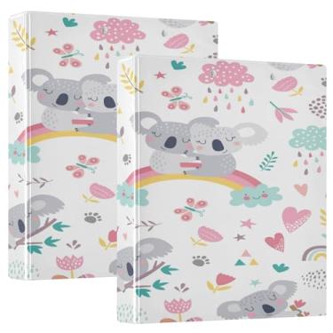 Imagem de Pastas de caderno de anéis redondos, coala floral rosa de 3,8 cm com bolsos internos, fichário escolar 200 folhas
