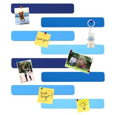 Imagem de HULAVO 8 peças de tiras retangulares de feltro de cortiça com 35 pinos, tiras autoadesivas para quadro de avisos para escritório, escola, casa, decoração de parede, adesivos, memorandos, agendas, fotos, exibição - cinza gradual