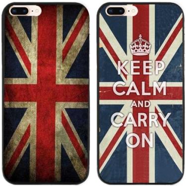 Imagem de 2 peças Keep Calm Carry On Retro Bandeira do Reino Unido impressa TPU gel silicone capa de telefone traseira para Apple iPhone todas as séries (iPhone 7 Plus/iPhone 8 Plus)