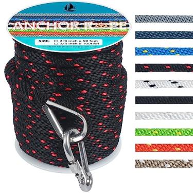 Imagem de Corda de âncora de 1,5 m, linha de ancoragem MFP de trança sólida premium com dedal de aço inoxidável 316, corda de âncora de barco 3/8 polegadas 1,5 m com gancho de pressão resistente - preto e vermelho