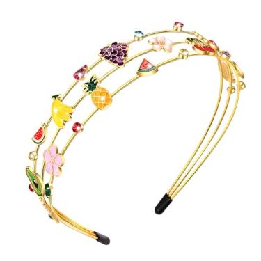 Imagem de mokkia Faixa de cabeça feminina de frutas, acessórios de verão, esmaltada, abacaxi, banana, melancia, tiaras de cabeça com strass, roupas de verão e praia, presentes de férias (frutas A)