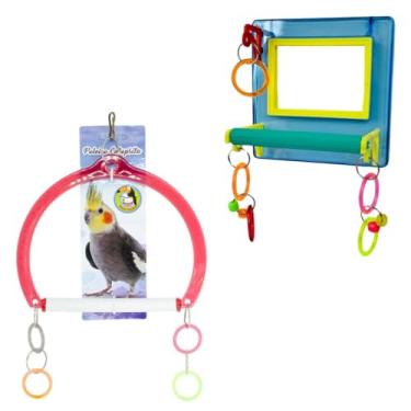 Imagem de 2 Brinquedos Para Calopsitas Agapornis e Periquitos Espelho e Balanço