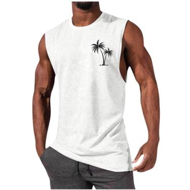 Imagem de Colete masculino esportivo esportivo de praia sem mangas para homens gola redonda havaiana camiseta regata outono verão 2024, T-214 Branco, 4G