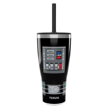 Imagem de Tervis Copo de viagem Traveler Star Wars Darth Vader com detalhe de peitoral isolado de parede tripla mantém as bebidas frias e quentes, 850 g - com tampa de palha, aço inoxidável