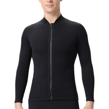 Imagem de REALON Jaqueta feminina masculina de neoprene de manga comprida de 2 mm, colete com zíper frontal de 3 mm, roupa molhada, mantém aquecido para adultos, jovens, crianças, mergulho, surfe, natação,