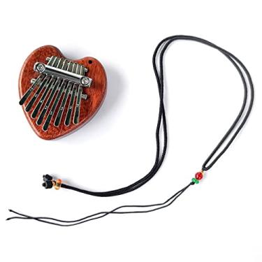Imagem de Kalimba Piano de polegar 8 teclas em forma de coração sapele material mini portátil Marimba dedo piano com cordão, ótimo presente para amigos, amantes e crianças