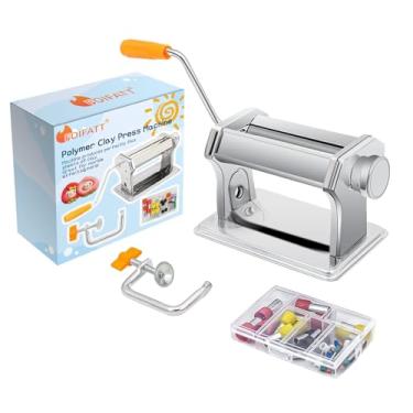 Imagem de Máquina de prensa de argila de polímero, máquina misturadora de argila para artesanato e 40 peças de moldes de argila de polímero, máquina de enrolar de argila feita à mão de aço inoxidável para artesanato DIY – 6 opções de espessura