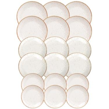 Imagem de Aparelho de Jantar Jogo de Pratos Rasos, Fundos e Sobremesa Barô by Tramontina Rústico Marrom Porcelana Decorada 18 Peças