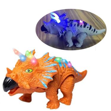 Imagem de Brinquedo Infantil Dinossauro Triceratops Laranja / Cinza com Som, Luz e Movimento