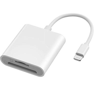 Imagem de Leitor de cartão SD para iPhone iPad, Apple MFi certificado iPhone SD/Micro SD cabo adaptador de leitor de cartão com dois compartimentos para câmeras SLR, visualizador de câmera de jogo de trilha,