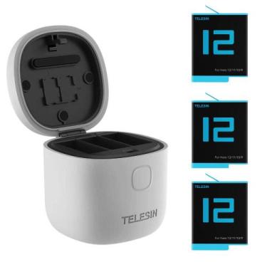 Imagem de Carregador Triplo para GoPro Hero 12/11/10/9 Black + 3 Baterias Extras