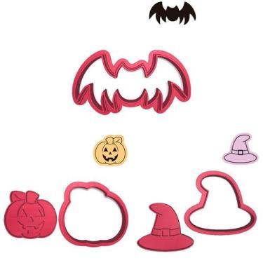 Imagem de Kit 3 Cortadores Halloween Morcego Abóbora Chapéu Bruxa - DOCE IMPRESS
