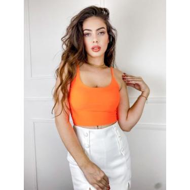 Imagem de Blusa top Cropped neon poliéster alça extrafina moda gringa feminina e