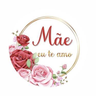 Imagem de Painel de Lona Redondo Mãe Eu te Amo Rosas Flores Aros Dourados - Fabr