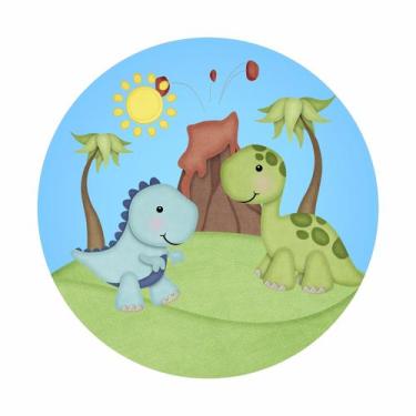 Imagem de Painel de Lona Redondo Dinossauros Folhas e Poá Verde Aquarela 1x1m - 