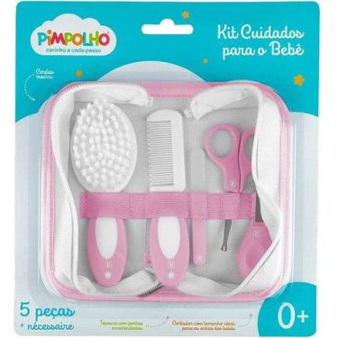 Imagem de Kit Higiene Bebe 5 Pecas com Estojo Necessaire Pimpolho, Rosa