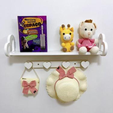 Imagem de Prateleira coração 60cm colorida e cabideiro quarto infantil - Souveni