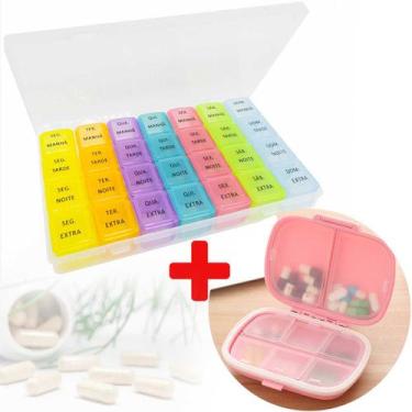 Imagem de Kit Estojo Caixa Porta Comprimidos Suplemento Vitaminas Diário Semanal