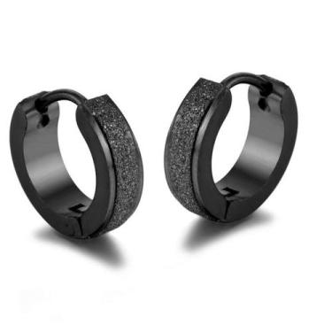 Imagem de par de brinco fosco argola preta black em aço inoxidável masculino fem