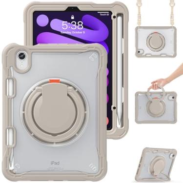 Imagem de Dteck Capa protetora para iPad Mini (A17 Pro/A15 Bionic) 7/6ª geração 8,3 polegadas (2024/2021), capa protetora traseira com suporte/alça, suporte de lápis/alça de ombro, capa portátil leve, cáqui