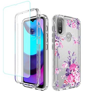 Imagem de Vokuha Capa para Moto E20/Moto E30/Moto E40, XT2155 XT2158 com protetor de tela de vidro temperado, capa protetora de TPU transparente floral à prova de choque para Motorola Moto E20 (flor rosa)