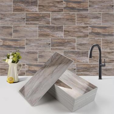 Imagem de Bainley Revestimento traseiro de 100 peças, azulejos de parede de PVC de 7,6 cm x 15,2 cm, adesivos para cozinha, lareira, banheiro