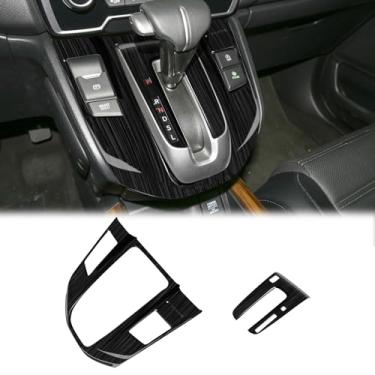 Imagem de SUNJIKA Compatível com consoles centrais de aço inoxidável caixa de câmbio painel guarnição acessórios interiores para Honda CRV CR-V 2017 2018 2019 2020 2021 2022 (1 peça preto escovado)