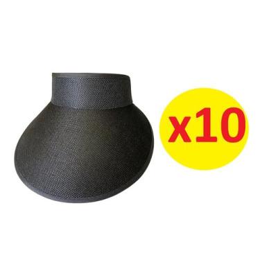Imagem de Kit 10 Viseiras Tiara Arco Preto Aba 12cm c/ Elástico Praia - Lynx pro